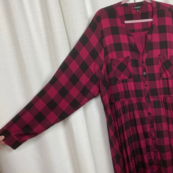 Torrid Red Plaid Button Front Shirt Dress Sz.3 - Picture 8 of 14